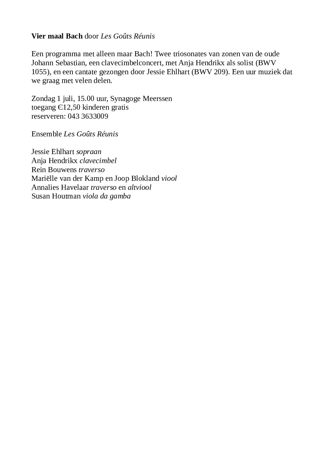 2018 solo singing Bach-by J. Ehlhart-Concertaankondiging - Les gouts reunis - 1 juli 2018